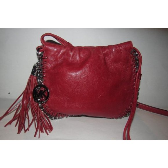 Michael Kors Circular Red Leather Crossbody - Picture 7 of 12
